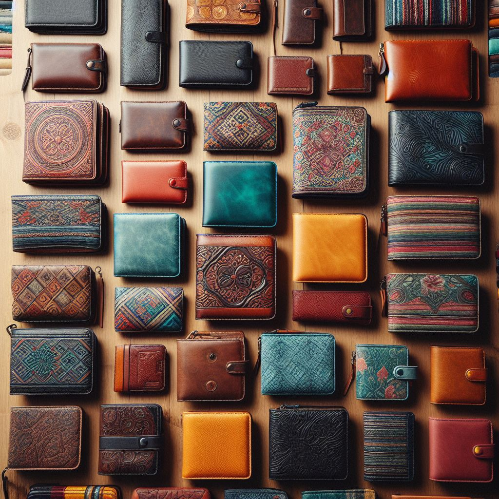 a bunch of wallets in different shapes and sizes