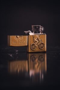 a lighter with a picture of a bicycle on it