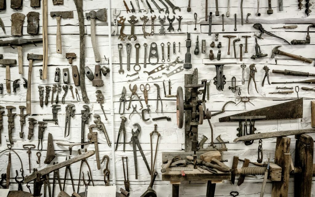 hand tools on wall