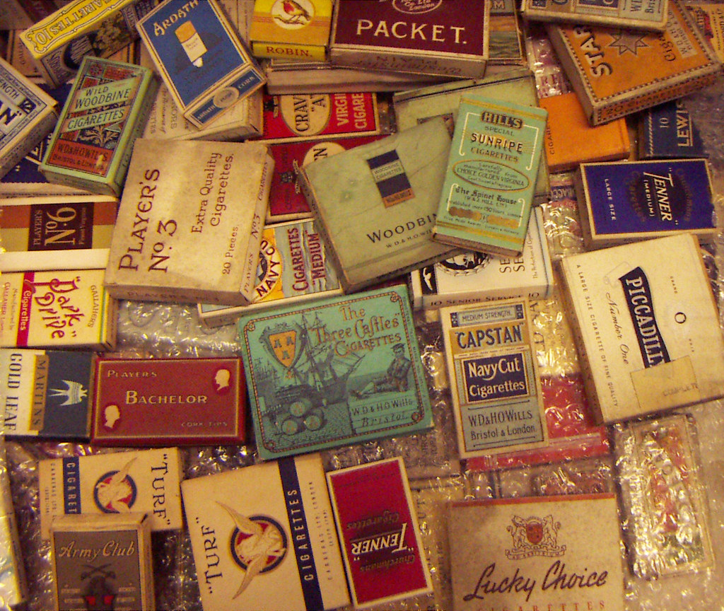 A mixture of old cigarette packs