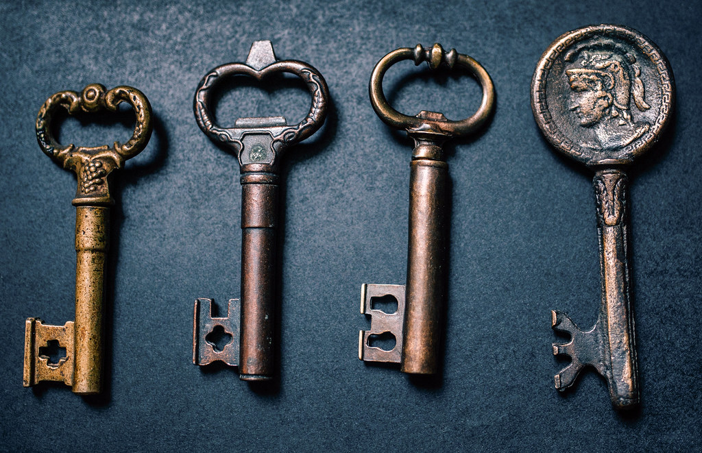 Top view of old vintage keys